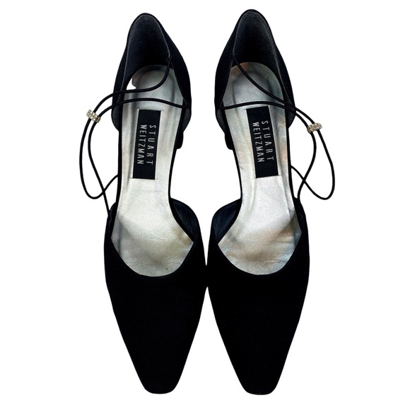 Vintage Stuart Weitzman Black Crystal Embellished D'orsay Style Guipure Heels - Picture 2 of 12